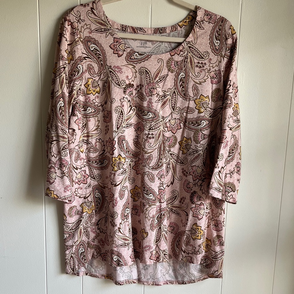 J. Jill Pink and Yellow Paisley Luxe Supmia A-line Tunic Beach Boho Top Sz LP